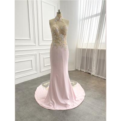 China NEW Halter Pale Pink Chinese Style Mermaid Evening Dresses Anti-Static Women Party Dress for sale