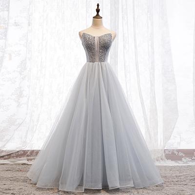 China Sequin Formal Dresses Anti-Static Light Gray Strapless Evening Dresses Women for sale