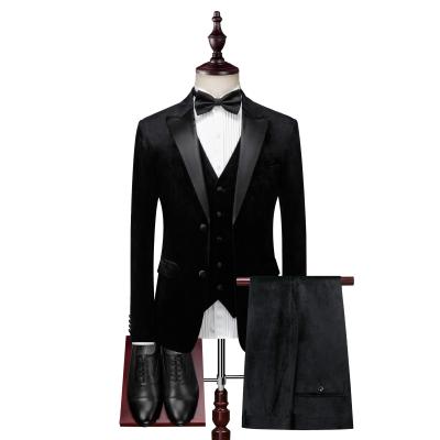 China Wedding Formal Men's Suit Anti-static Pure Velvet Lapel Peak Color Double Breasted Men's Suit for sale