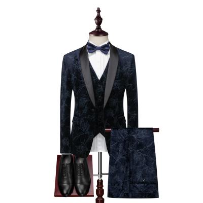 China Fashion Anti-Static Slim Style Soft Plaid 3 Pieces Printing Formal Lapel Stripe Suits Business Men Suits for sale