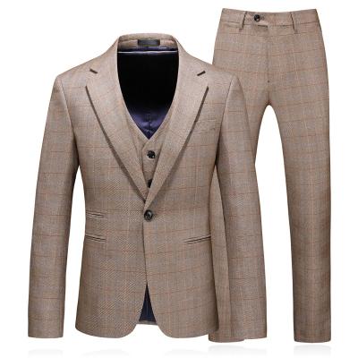 China Youth Noise Casual Style Anti-Static Soft Plaid 3 Pieces Collar Flat Lapel Formal Stripe Suits Plaid Mens Suits for sale