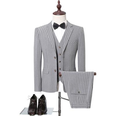 China Fashion Casual Style Anti-Static Soft Plaid 3 Piece Peak/Notch Lapel Formal Stripe Suits Business Men Suits for sale