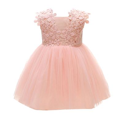 China Short Sleeve Pale Pink Girls Dress Birthday Day Dress Lace Up Soft Tulle Baby Dress for sale