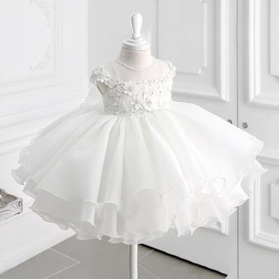 China Short Sleeve 3D Flowers Beaded Soft Tulle Princess Flower Girl Dress Kids Clothes Girls Dresses for sale