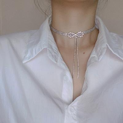 China Girl Romantic Tassel Butterfly Necklace Shining Clavicle Chain Exaggerated Full Diamond Tassel Necklace for sale