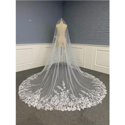 China Soft Touch Dreamy Sequins Beads Lace Applique Bridal Veils Wedding for sale