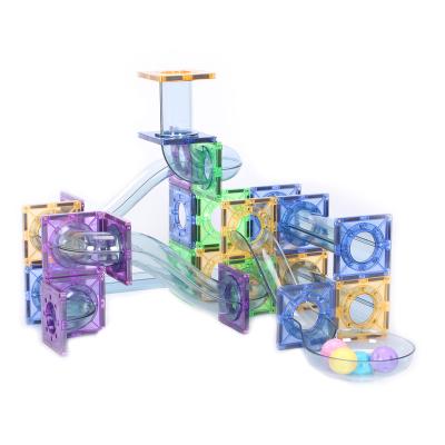 China New Design 100pcs Colorful Magnetic Building Toy 2021 Marble Racing Magnetic Tiles Toys Set Safe Plastic Building Blocks For Kids for sale