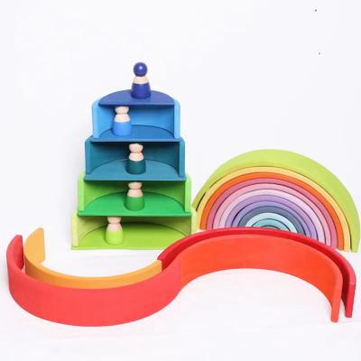 China New Children's Building Toy Customizable Early Education Enlightenment Puzzle Rainbow Wooden Toy for sale