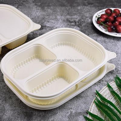 China Biodegradable 2-5 compartment disposable plastic divided food box cornstarch lunch box bento box biodegradable for sale