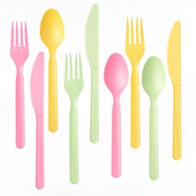 China Eco-friendly Food Utensil Cutlery With Napkin Customizable PLA Plastic Fork And Spoon Dinnerware Sets for sale