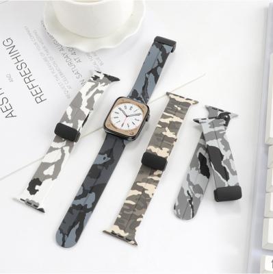 China Silicone Camouflage Sports Silicone Strap For iWatch 45mm 41mm 44mm D Folding Magnetic 40mm Replacement For Apple Watch Band 8 Ultra 49mm for sale