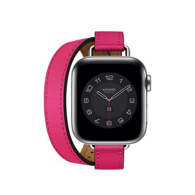 China Quick Double Tour Leather Strap For Apple Watch Band 8 7 6 Belt LOGO Bracelet Wristband For iWatch Ultra 49mm Series Accessories for sale