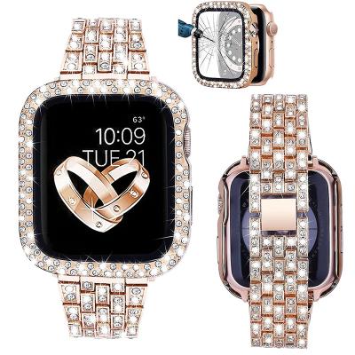 China Stainless Steel Women's Jewelry Diamond Case + Strap For Apple Watch Se 7 41/45mm 40/44mm 38/42mm Metal Cover Strap For iWatch 8 Band Series for sale