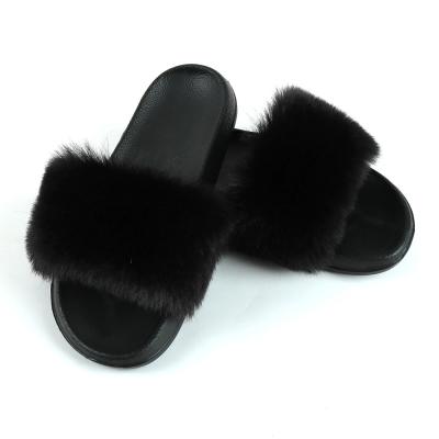 China 2020 Soft and Comfortable New Type Furry Soft Faux Fur Slippers Women Furry Shape New Custom Plush Plush Fluffy Slippers Large Size for sale