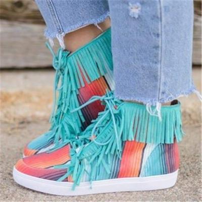 China Wholesale fashion trend new style personality leopard print high top women's shoes with fashion fringed straps for sale