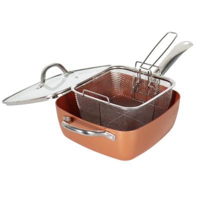 China Sustainable Factory Sale As Seen On TVNon Stick Aluminum Cookware Set Square Pan Fry Pan Copper Color Aluminum Frying Pan for sale