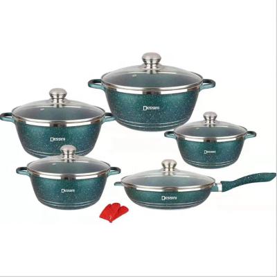 China Viable Hot Sale 12 Pcs Dessini Cooking Pot Stick Cookware Non Square Kitchenware Granite Square Pan Liner Sets for sale