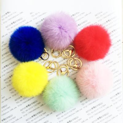 China Eco-friendly Cute Factory Directly Supply Real Rabbit Fur Pompom Key Chain As Bags Charm Pendant for sale