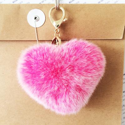 China Top Popular Style Fur Pendant Pompom Heart Shape Doll Fur Rabbit Key Key Chain For Bag Charm Decoration for sale