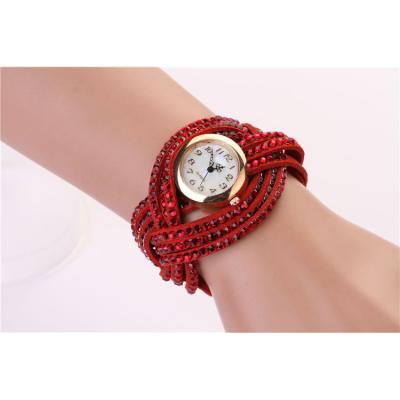 China Lady Watch China Wholesale Fashion Women Popular Bracelet Wrist Watch Leather Quartz Movt Crystal Jewelry Wrap Bracelet Watch for sale