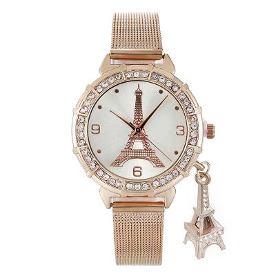 China 2020 Wholesale shards non-specific net dial metal band watches fashion women wristwatches with small iron tower pattern for sale