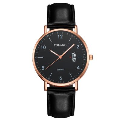 China Yolako Full Classic Calendar Ultra-thin Men's Watch Leather Band Numbers Dial Business Style Wristwatches for sale