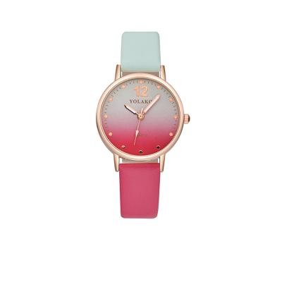 China ALLOY Leather Strap Gradient Color Dial Fashion Lady Wrist Watch Quartz Watch for sale