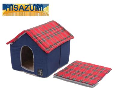 China 2021 HISAZUMI Selling Warm Wholesale Breathable Velvet Large Well Designed Plaid Canopy Removable Pet House for sale