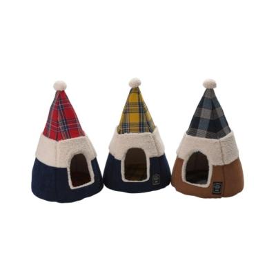 China Large Breathable Plaid Fabric And Dutch Velvet 3D Cone Pet House By Nest Bed for sale