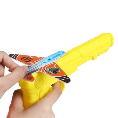 China Plastic GUN Toys Foam Flying Single Flat Shooting Gun Catapult Foam Plane Guns Toy For Boys for sale