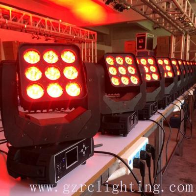 China RCL LED 9 x 10W 4in1 RGBW Matrix Moving Head Wash Light Black Case For Theatre for sale