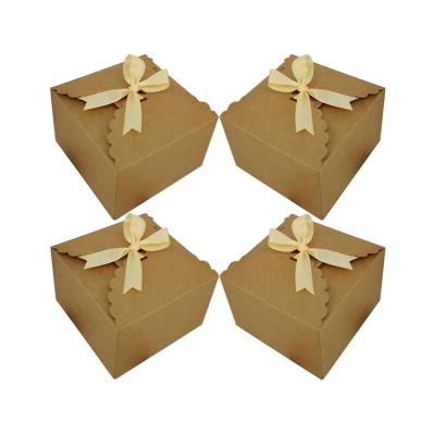 China Handmade Eco-Friendly Decorative Ribbon Gift Treats Brown Small Craft Paper Box For Cookie for sale