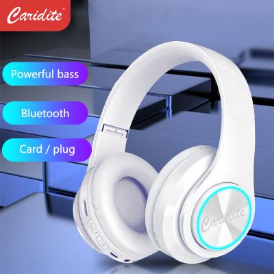 China Caridite Earphone Full Stereo Sound QC BT Inspection LED Light Earphone Girl Style Popular Over-Ear Wireless Earphone Headset Gaming for sale