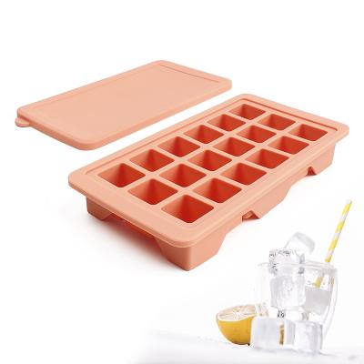 China 18 Cavity Easy Viable Silicone Press Ice Trays Small Square Ice Cube Tray With Removable Lid for sale