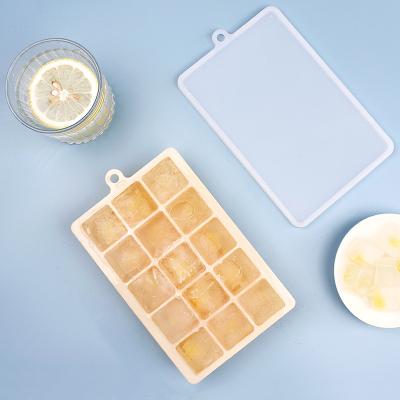 China Wholesale Stocked Bpa Free Silicone Ice Cube Tray 15 Cavity With Lid Reusable Ice Cube Maker Tray for sale