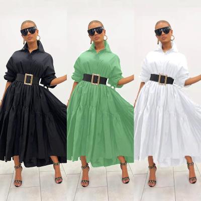 China 2022 Newest Anti-Wrinkle Spring Shirt Dress With Long Belt Sleeve Buttons Plus Size 4XL Women Street Wear Casual Maxi Dress Long for sale