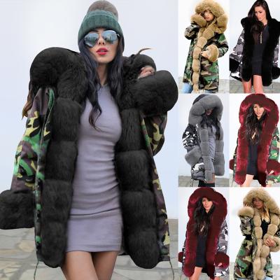 China Autumn Fur Women's Casual Winter Camouflage Jacket Winter Anti-Wrinkle Warm Women's Long Padded Hooded Coat for sale