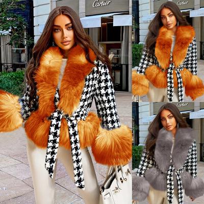 China 2021 Anti-wrinkle long sleeve houndstooth short fur women's coat winter quilted thickening slim fit lace tops jacket coat for women for sale