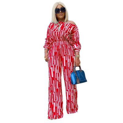 China 2021 Autumn new arrival Anti-wrinkle long sleeve plus size stripe women's clothing two-piece long pants set women for sale