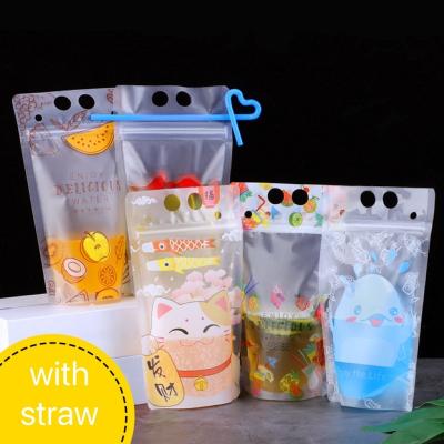 China Custom Printing Moisture Proof Stand Up Juice Drink Pouch With Straw Beverage Packaging Plastic Bag for sale