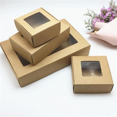 China Recyclable Kraft Paper Bakery Boxes Pastry Box Packaging With Display Window Clear Donut Mini Cake Dessert Treat Boxes for sale