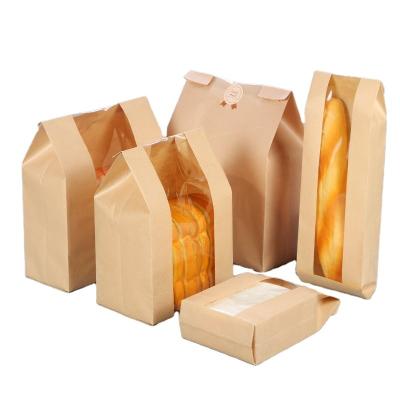 China Recyclable Food Printed Brown Bread Packaging Paper Bags Bakery Kraft Paper With Window for sale