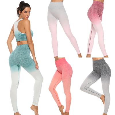 China 2022 new elastic nylon seamless bra anti-pilling yoga top gaiters sports wear gradient set factory direct sales wholesale for sale