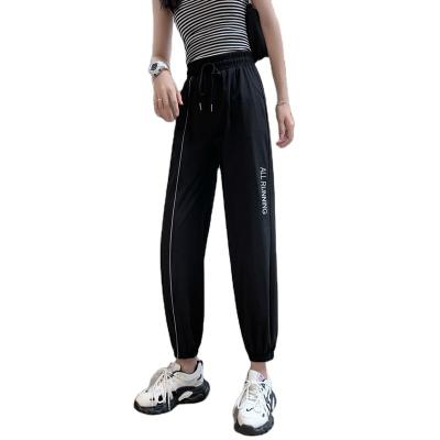 China Anti-Wrinkle Ice Silk Quick-Dry Sweatpants Women's Summer Casual Pants Loose Breathable Thin Nine Section Stitch High-waisted Harem Pants for sale