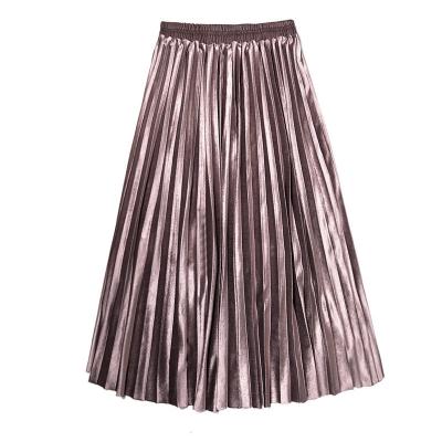 China 2022 Anti-Static Gold Velvet Long Skirt Plus High Waist Pleated Skirt 96% Polyester 4% Polyester 4% Line Spandex A Waist Pleated Skirt for sale