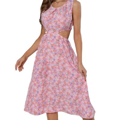 China 2022 Summer New Chiffon Bohemian Skirt Floral Waistless Dress Anti-wrinkle Sexy Beach Sleeveless Skirt for sale