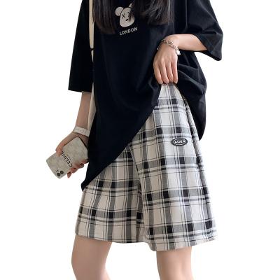 China Women's High Waist Wide Leg Anti-Wrinkle Plaid Retro Straight Pants Loose Casual Women's Shorts Wide Leg Pants Fashion Street for sale