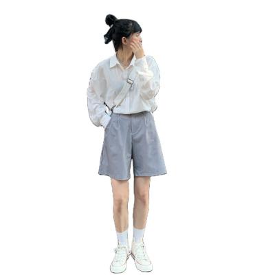 China 2022 Anti-wrinkle high-waist line one-line suit shorts women loose and thin five-point pants fashions comfortable wide-leg shorts spot for sale