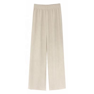 China Anti-wrinkle 2022 spring and autumn warmest ladies wide leg pants white chenille velvet casual pants for sale