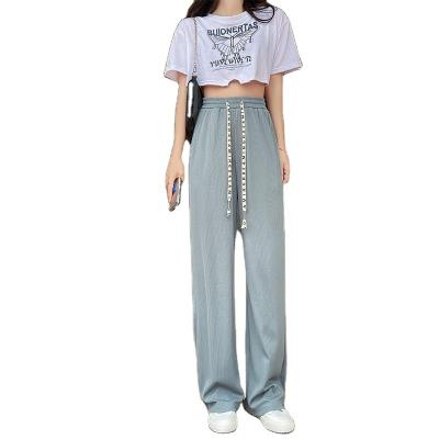 China Anti-static ice silk wide leg pants women's summer slim section high waist drape new streetwear loose wiping pants for sale